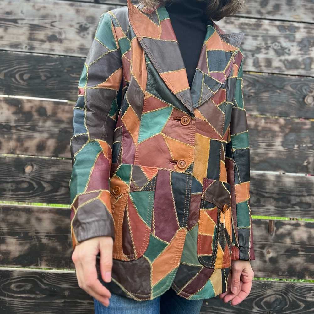 70s Leather Patchwork Vintage Jacket - image 1